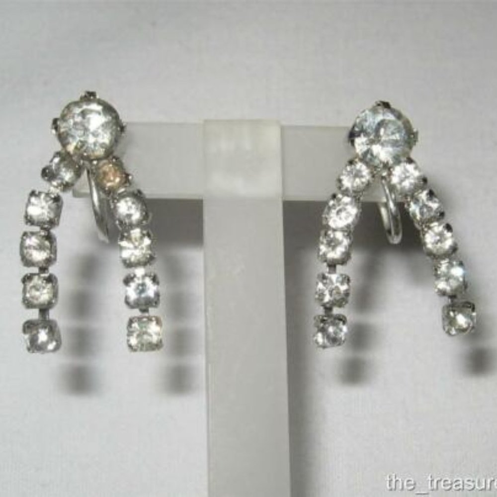 Vintage Rhinestone Screw Back Dangle Earrings